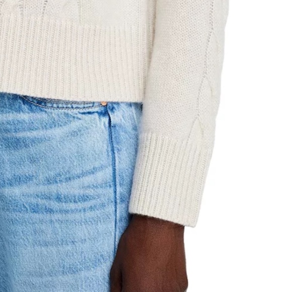 Luxurious 100% Cashmere Mock Neck Cable Cashmere Sweater By Aqua in Oatmeal - Picture 7 of 8